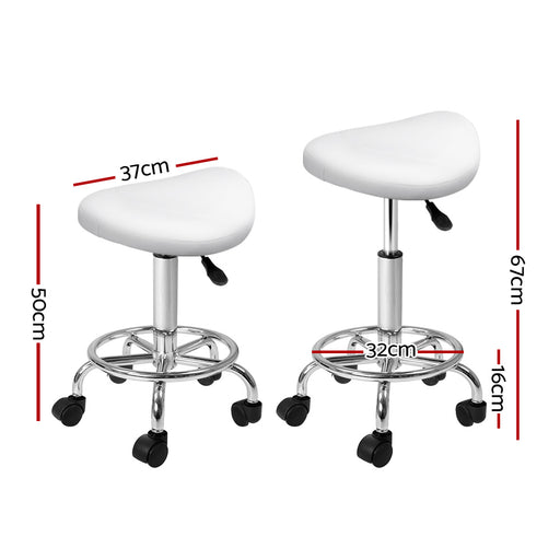 My Best Buy - Artiss 2X Saddle Salon Stool Swivel Barber Hair Dress Chair Hydraulic Lift White