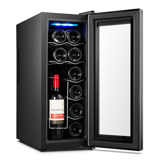 My Best Buy - 12 Bottle Wine Cellar Fridge w/ Glass Door, Temperature Control & Cooler
