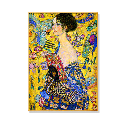 My Best Buy - 70cmx100cm Lady With A fan By Klimt Gold Frame Canvas Wall Art