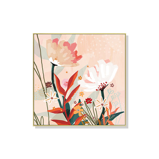 My Best Buy - 80cmx80cm Native Floral Gold Frame Canvas Wall Art