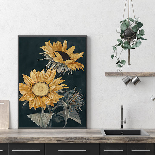 My Best Buy - 50cmx70cm Sunflowers Black Frame Canvas Wall Art