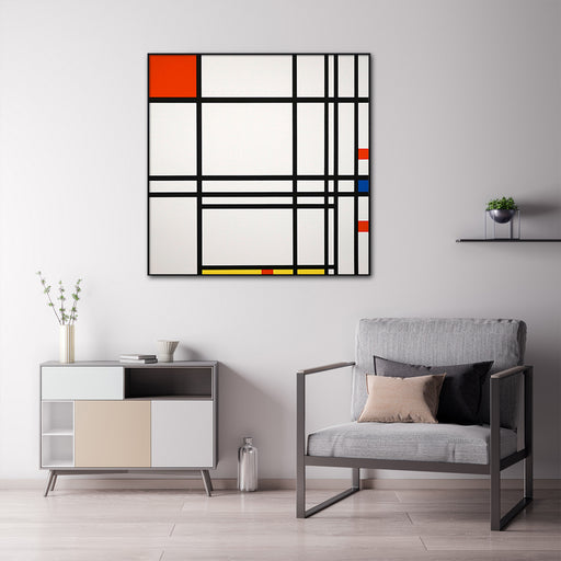 My Best Buy - 80cmx80cm Abstract Art By Piet Mondrian Black Frame Canvas Wall Art