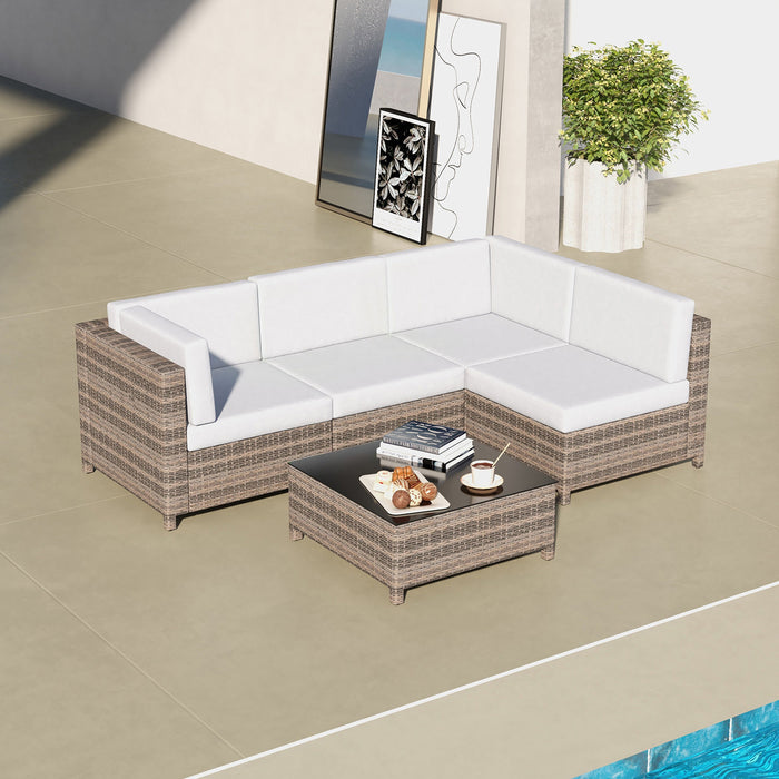 My Best Buy - Milano Decor 5 Piece Outdoor Sofa Set Rattan Oatmeal Black Patio Garden Lounge