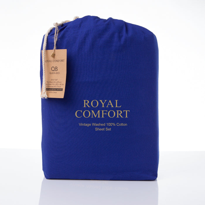 My Best Buy - Royal Comfort Vintage Wash 100% Cotton Sheet Set Fitted Flat Sheet Pillowcases