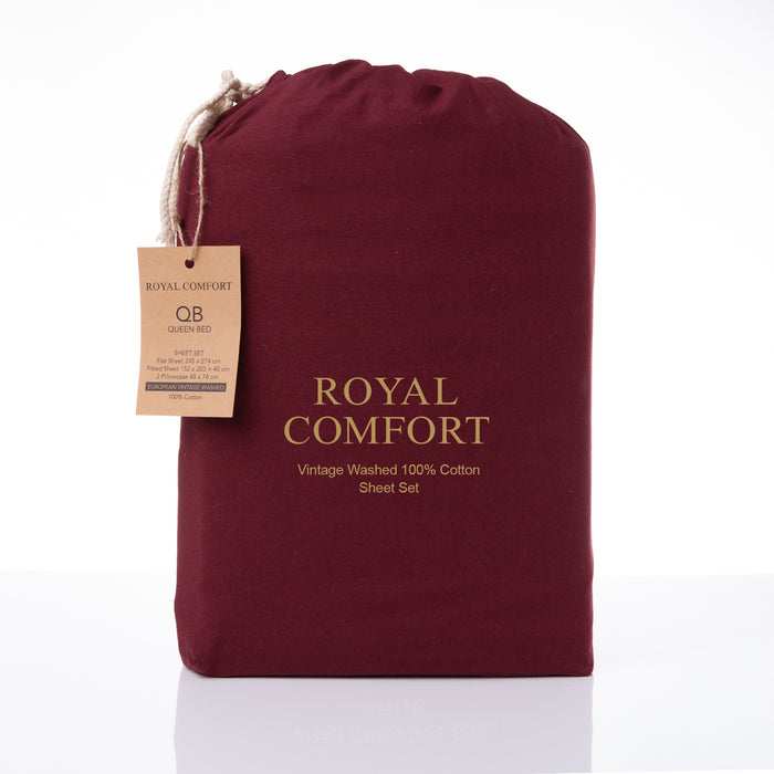 My Best Buy - Royal Comfort Vintage Wash 100% Cotton Sheet Set Fitted Flat Sheet Pillowcases