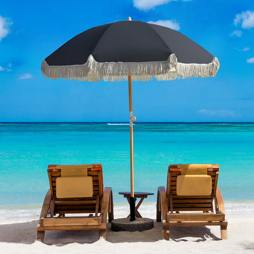 My Best Buy - Havana Outdoors Beach Umbrella Portable 2 Metre Fringed Garden Sun Shade Shelter