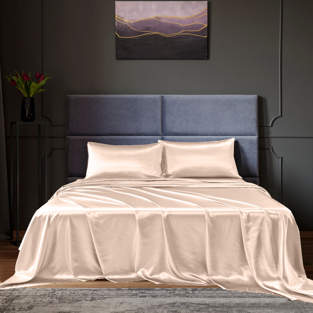 My Best Buy - Royal Comfort Satin Sheet Set 4 Piece Fitted Flat Sheet Pillowcases Silky Smooth
