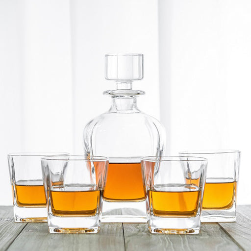My Best Buy - Novare Oval Whiskey Decanter Bottle With 4 Whiskey Glasses Set
