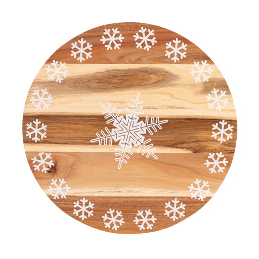 My Best Buy - Bread and Butter 18 Inch Print Wooden Lazy Susan Tray - White Snowflake
