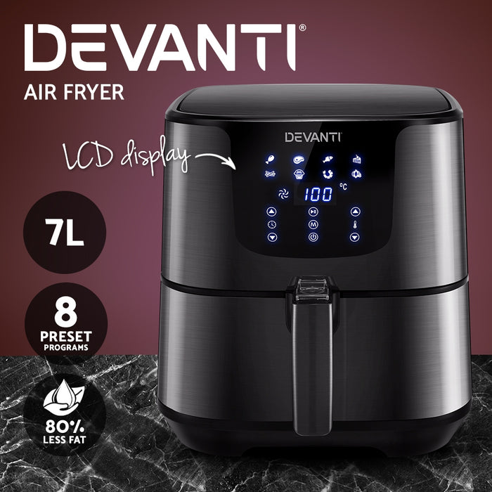 My Best Buy - Devanti Air Fryer 7L LCD Fryers Oven Airfryer Kitchen Healthy Cooker Stainless Steel