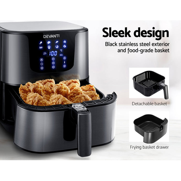 My Best Buy - Devanti Air Fryer 7L LCD Fryers Oven Airfryer Kitchen Healthy Cooker Stainless Steel