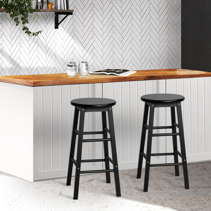 My Best Buy - Artiss Set of 2 Beech Wood Backless Bar Stools - Black