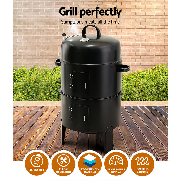 My Best Buy - Grillz 3-in-1 Charcoal BBQ Smoker - Black