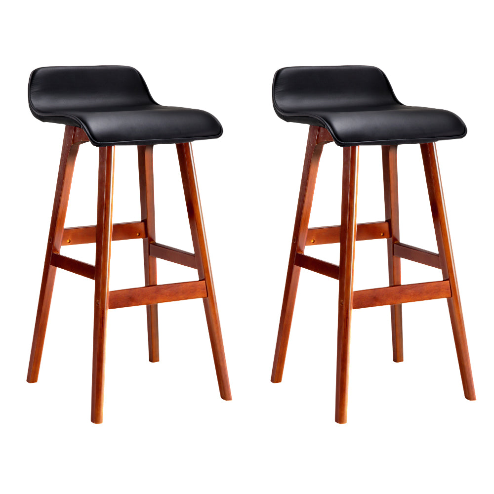 My Best Buy - Artiss Set of 2 PU Leather Wood Wave Style Bar Stool - Black