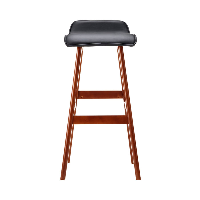 My Best Buy - Artiss Set of 2 PU Leather Wood Wave Style Bar Stool - Black