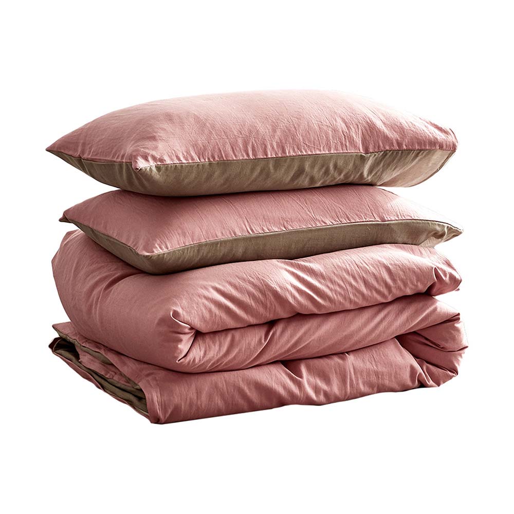 My Best Buy - Cosy Club Washed Cotton Quilt Set Pink Brown Double