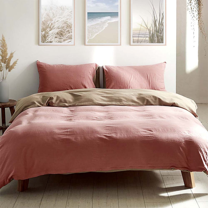 My Best Buy - Cosy Club Washed Cotton Quilt Set Pink Brown Double