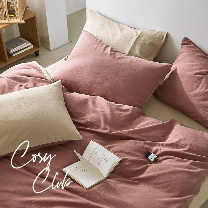 My Best Buy - Cosy Club Quilt Cover Set Cotton Duvet Double Red Beige
