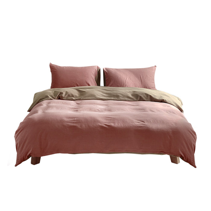 My Best Buy - Cosy Club Washed Cotton Quilt Set Pink Brown Single