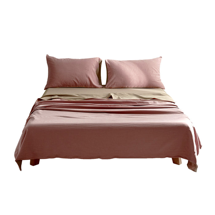 My Best Buy - Cosy Club Washed Cotton Sheet Set Pink Brown Double