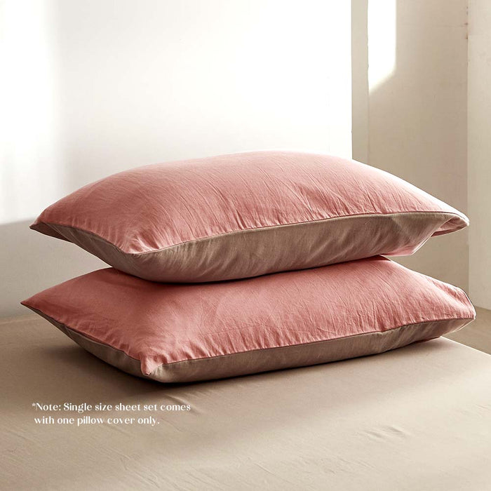 My Best Buy - Cosy Club Washed Cotton Sheet Set Pink Brown Single