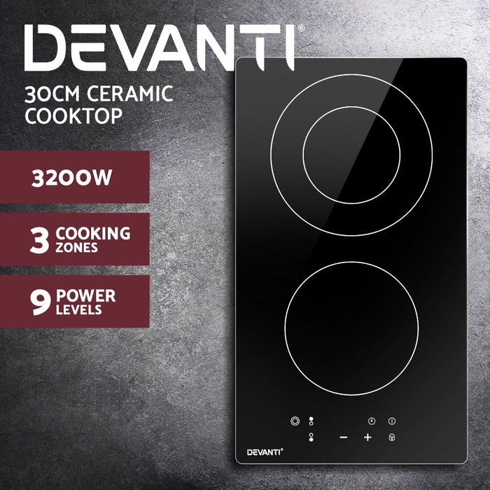 My Best Buy - Devanti Electric Ceramic Cooktop 30cm Kitchen Cooker Cook Top Hob Touch Control 3-Zones
