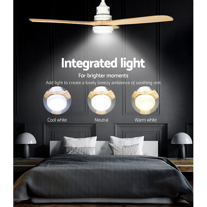 My Best Buy - Devanti 52'' Ceiling Fan LED Light Remote Control Wooden Blades Timer Fans