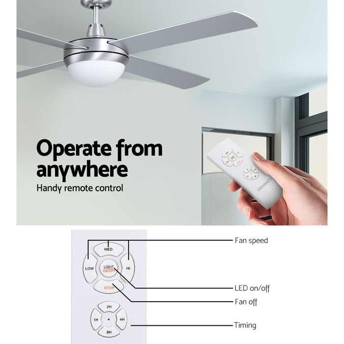 My Best Buy - Devanti 52'' Ceiling Fan w/Light w/Remote Timer - Silver