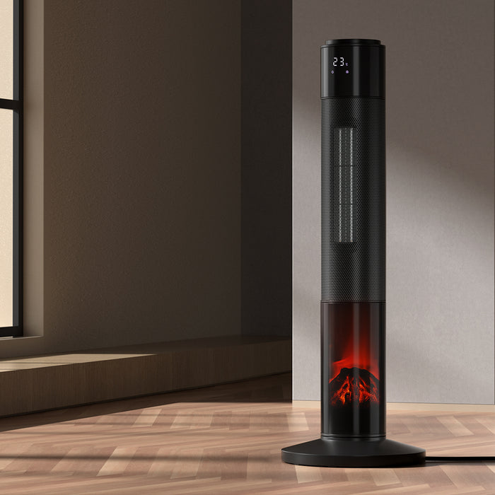 My Best Buy - Devanti Electric Ceramic Tower Heater 3D Flame Oscillating Remote Control 2000W