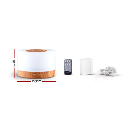 My Best Buy - DEVANTI Aroma Diffuser Aromatherapy LED Night Light Air Humidifier Purifier Round Light Wood Grain 500ml Remote Control