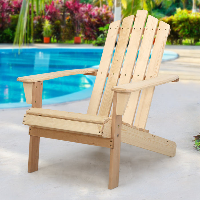 My Best Buy - Gardeon Outdoor Sun Lounge Beach Chairs Table Setting Wooden Adirondack Patio Chair Light Wood Tone