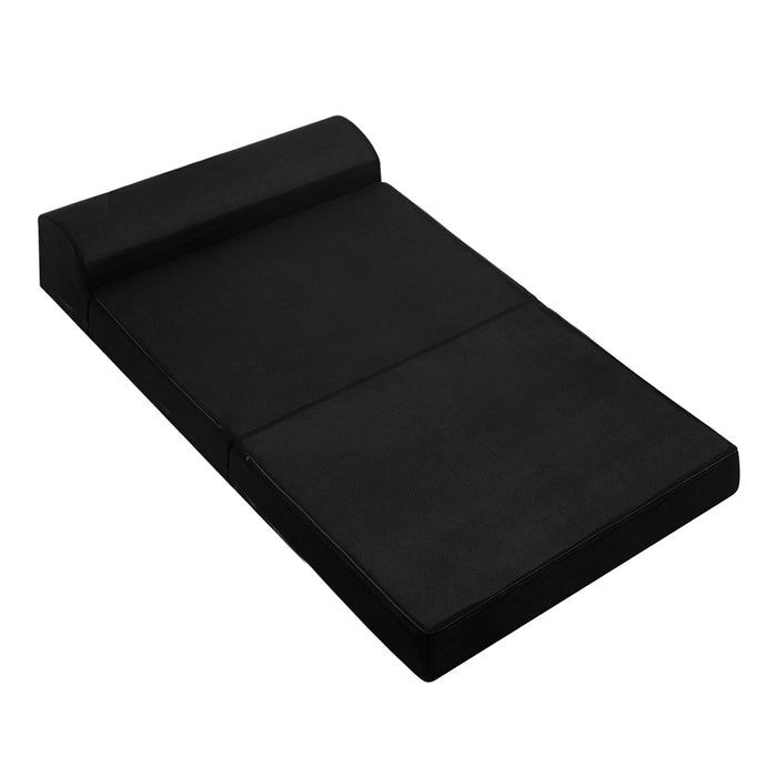 My Best Buy - Giselle Bedding Folding Foam Mattress Portable Double Sofa Bed Mat Air Mesh Fabric Black