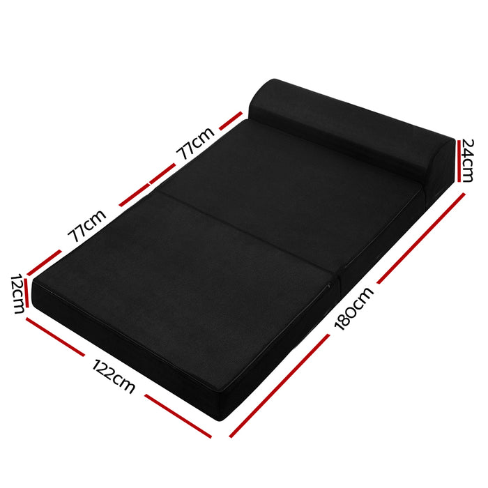 My Best Buy - Giselle Bedding Folding Foam Mattress Portable Double Sofa Bed Mat Air Mesh Fabric Black