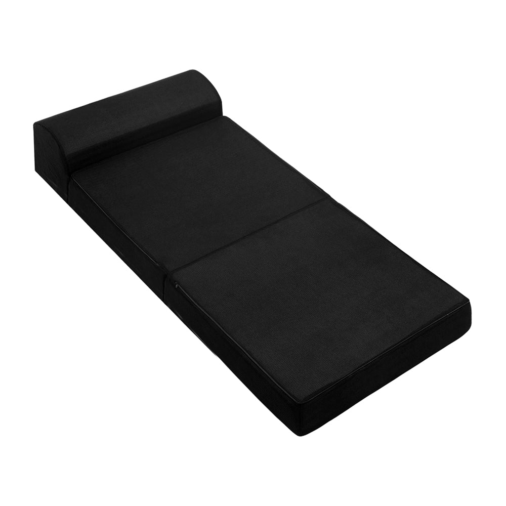 My Best Buy - Giselle Bedding Folding Foam Mattress Portable Single Sofa Bed Mat Air Mesh Fabric Black