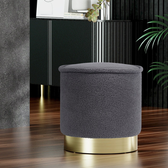 My Best Buy - Artiss Ottoman Round Foot Stool Teddy Fabric Foot Rest Padded Seat Charcoal