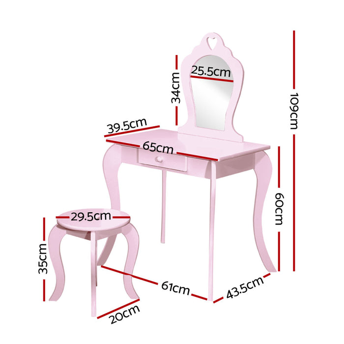 My Best Buy - Keezi Pink Kids Vanity Dressing Table Stool Set Mirror Princess Children Makeup