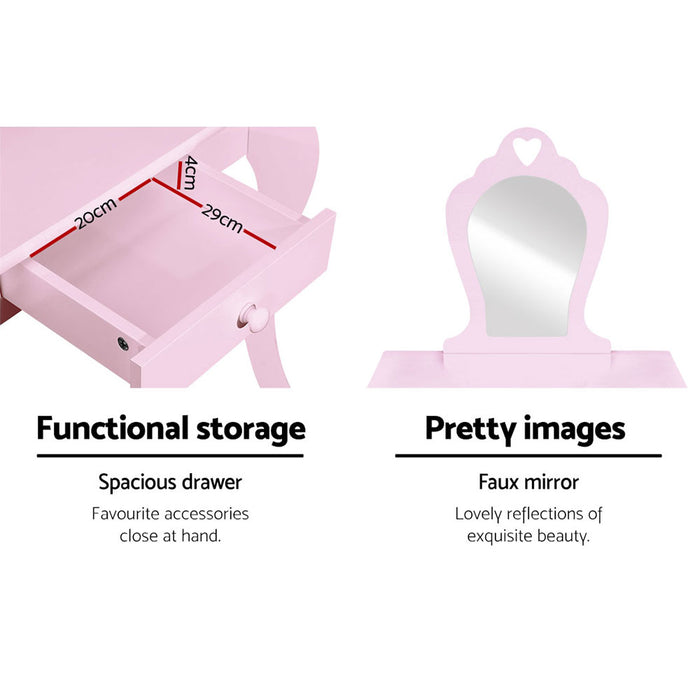 My Best Buy - Keezi Pink Kids Vanity Dressing Table Stool Set Mirror Princess Children Makeup