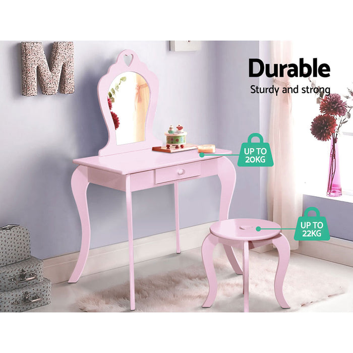 My Best Buy - Keezi Pink Kids Vanity Dressing Table Stool Set Mirror Princess Children Makeup