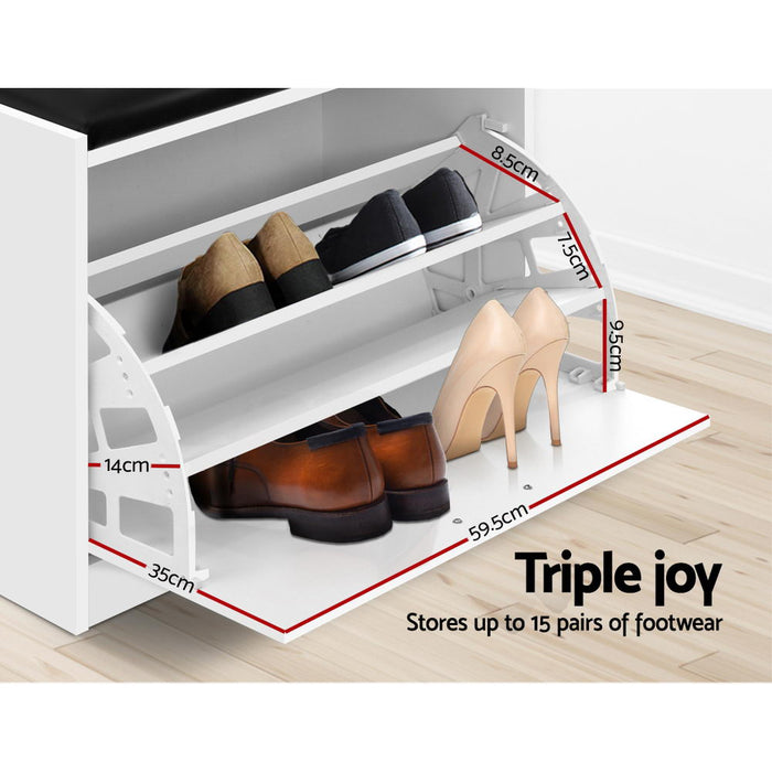 My Best Buy - Artiss Shoe Cabinet Bench Shoes Storage Rack Organiser Drawer White 15 Pairs