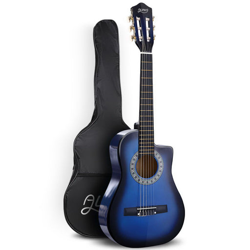 My Best Buy - MusicNow - 34" Inch Guitar Classical Acoustic Cutaway Wooden Ideal Kids Gift Children 1/2 Size Blue with Capo Tuner, Blue - Free Shipping