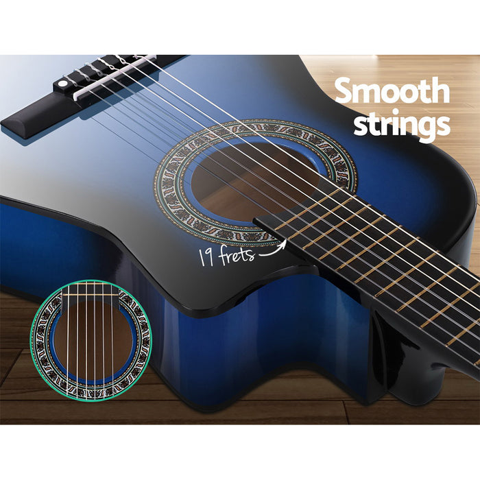 My Best Buy - MusicNow - 34" Inch Guitar Classical Acoustic Cutaway Wooden Ideal Kids Gift Children 1/2 Size Blue with Capo Tuner - Free Shipping