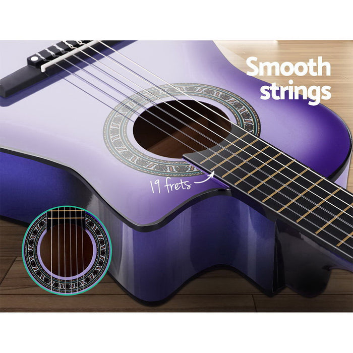 My Best Buy - MusicNow - 34" Inch Guitar Classical Acoustic Cutaway Wooden Ideal Kids Gift Children 1/2 Size Purple with Capo Tuner, Blue - Free Shipping