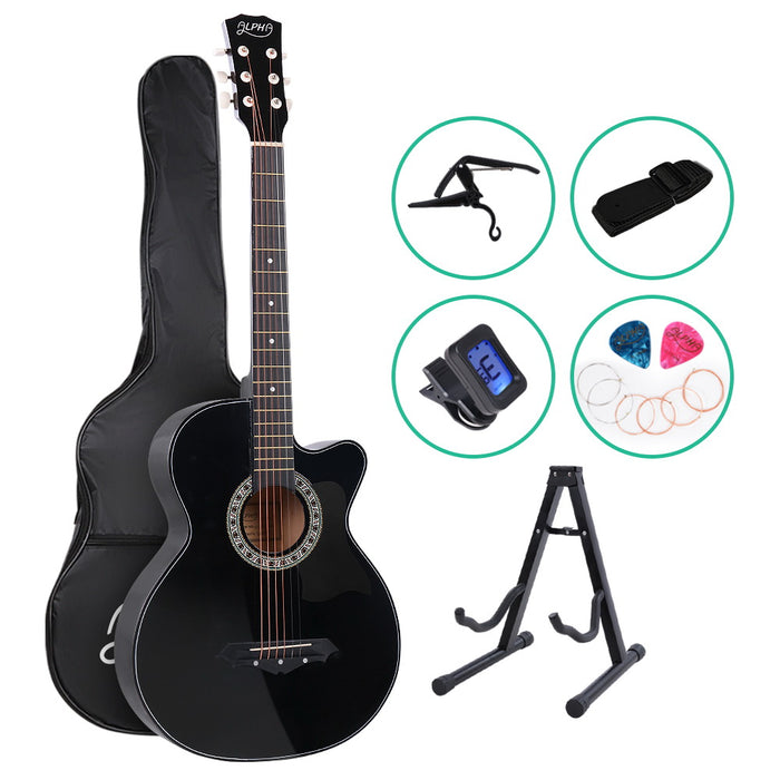 My Best Buy - MusicNow - 38 Inch Wooden Acoustic Guitar with Accessories set Black