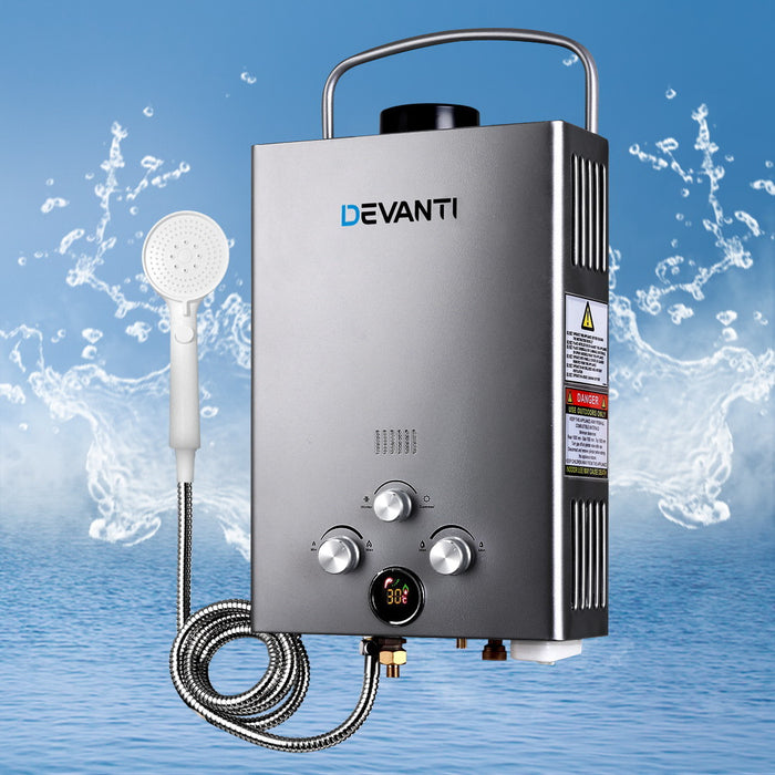 My Best Buy - Devanti Portable Gas Water Heater 8LPM Outdoor Camping Shower Grey