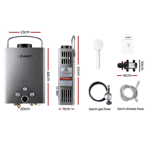 My Best Buy - Devanti Outdoor Gas Hot Water Heater Portable Camping Shower 12V Pump Grey
