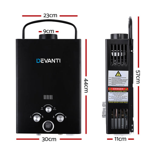 My Best Buy - Devanti Outdoor Portable Gas Water Heater 8LPM Camping Shower Black