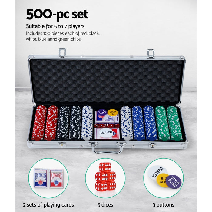 My Best Buy - Poker Chip Set 500PC Chips TEXAS HOLD'EM Casino Gambling Dice Cards