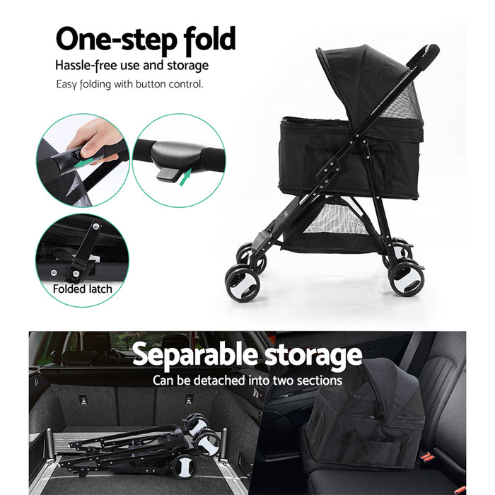 My Best Buy - i.Pet Pet Stroller Dog Carrier Foldable Pram 3 IN 1 Middle Size Black