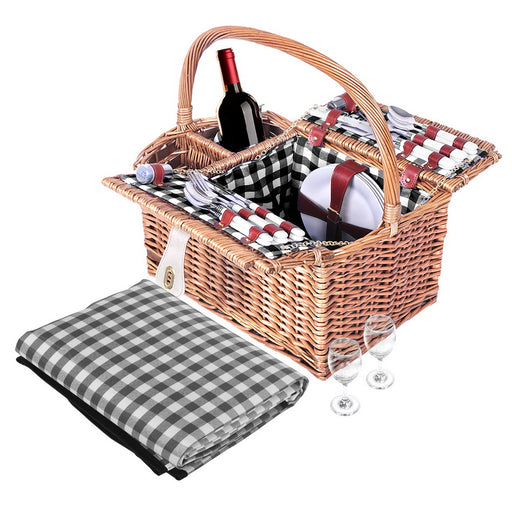 My Best Buy - Alfresco 4 Person Picnic Basket Set Basket Outdoor Insulated Blanket Deluxe