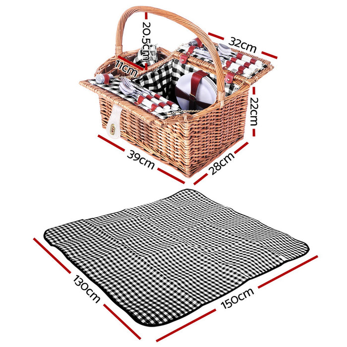 My Best Buy - Alfresco 4 Person Picnic Basket Set Basket Outdoor Insulated Blanket Deluxe